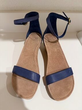 Blue UGG Emilia Leather wedge cork sandals-size 7